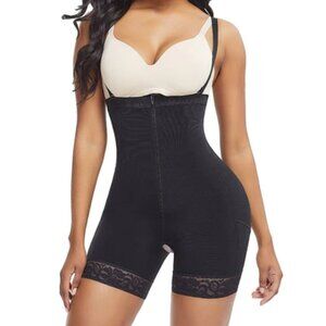 Mid-Thigh Post-Surgical Body Shaper Detachable Straps Open Crotch Buttock Lifter